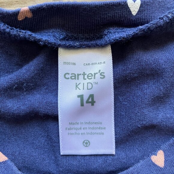 Carter's Kid Heart Print Flutter Sleeve Soft Stretch Knit Top Size 14 - Picture 2 of 3